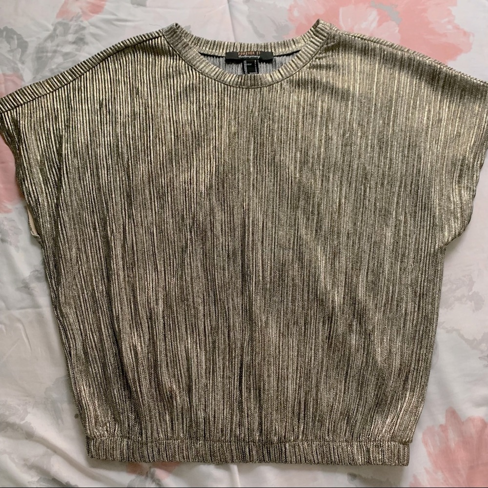 Gold Metallic Short Sleeve Blouse